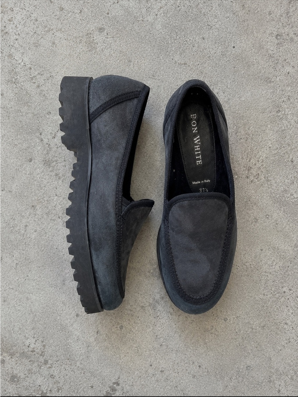 Ron White Simon Cozy Cashmere Suede Lug Sole Loafers Grey 37.5 Vibram Sole